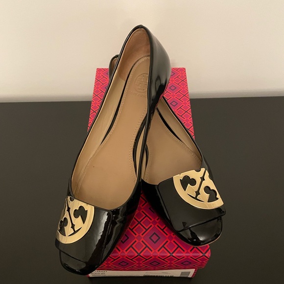 Tory Burch Shoes - Tory Burch Black Flats with Gold Emblem